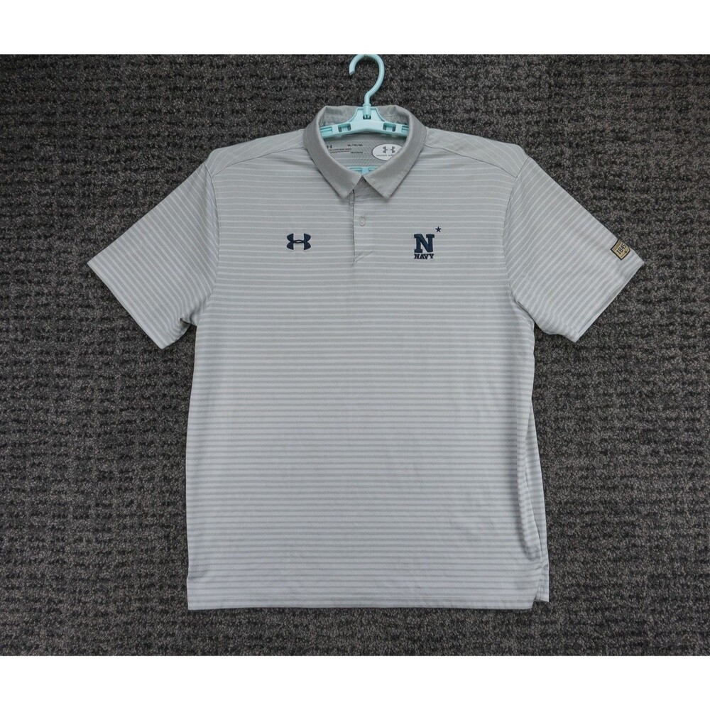 Navy Midshipmen Shirt Mens XL Gray Striped Performance Polo Under Armour NCAA